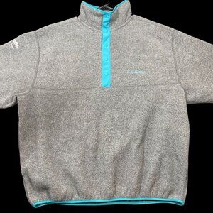 L.L. Bean Gray & Aqua Snap Fleece Pullover WXL/ML Reg Unisex Recycled Polyester